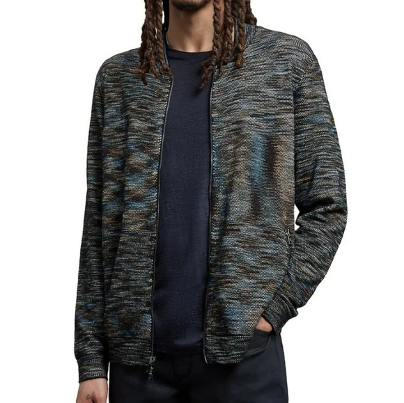 John Varvatos Collection Men's Sylvan Baseball Jacket Space Dyed Blue Topaz M - Picture 1 of 16